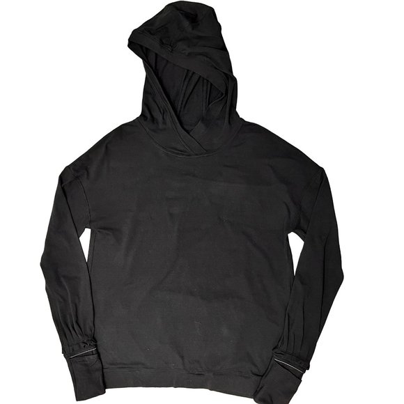 Lululemon 2 4 Small Black Extra Mile Pullover Hoodie Thumb Holes Shirt Pleated - Picture 2 of 11
